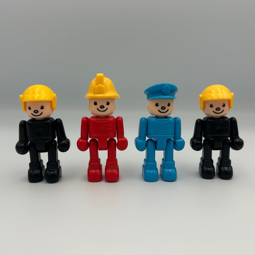 Vintage Playmobile Four Police Fire Man Safety Workers -Men at‎ Work Figures (4)